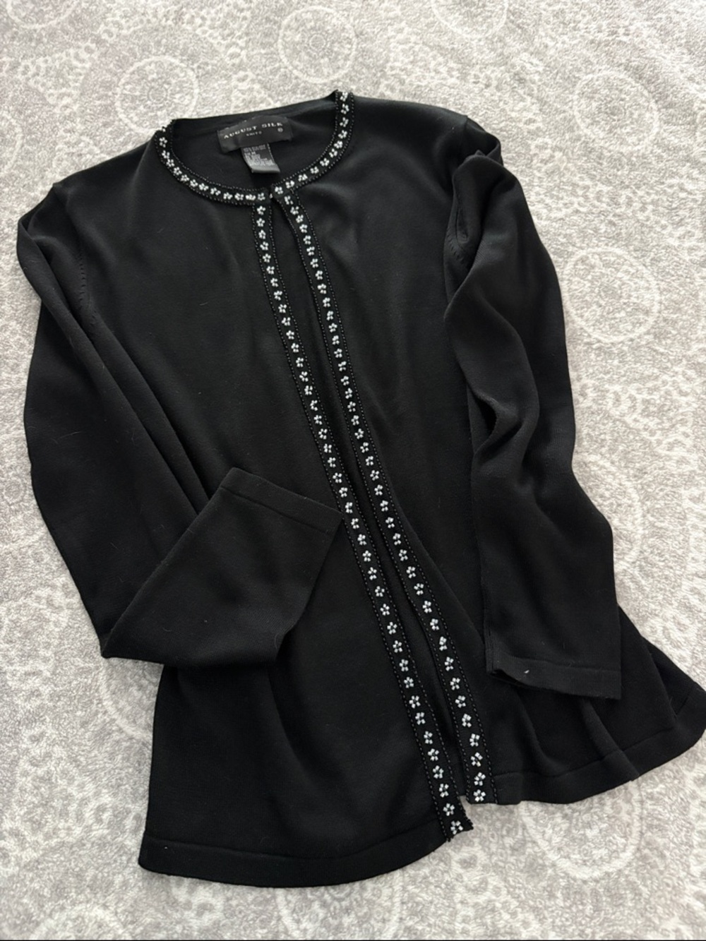 August Silk Black Embellished Crewneck Cardigan